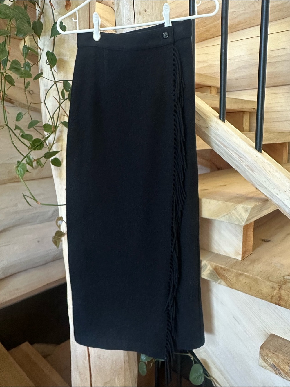 Vintage United Colours of Benetton Black Wool Fringe Wrap Skirt